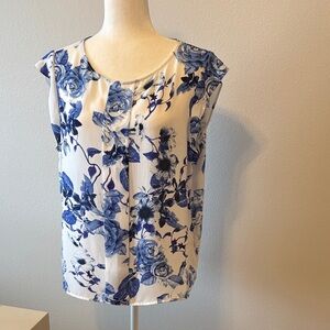 Tahari Floral Blue and White top